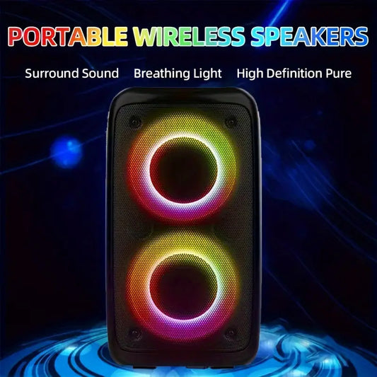 Wireless Boombox Speaker with Subwoofer | Large Stereo Bluetooth Speaker with Disco Lights, TWS, TF Card & AUX for Outdoor Parties