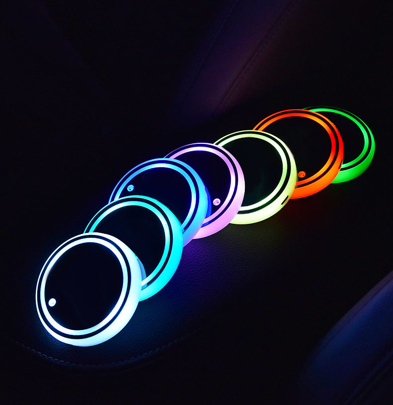 Colorful LED Cup Holder Coaster | Solar & USB Charging Non-Slip Ambient Car Light