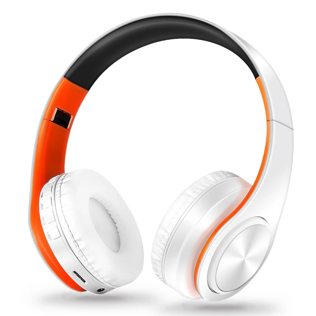 White and orange headphones on a white background